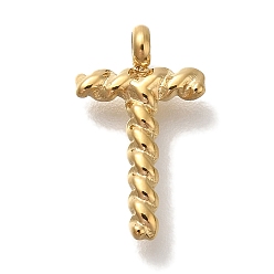 Letter T Вакуумное покрытие pvd 304 подвески из нержавеющей стали, реальный 18 k позолоченный, буквенное очарование, Письмо T, 14x8.5x3 мм, отверстие : 1.8 мм