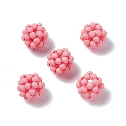 Flamingo Handmade Plastic Woven Beads, Frosted Round, Flamingo, 15mm, Hole: 3mm