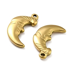 Real 18K Gold Plated Ion Plating(IP) 316L Surgical Stainless Steel Pendants, Moon with Human Face Charm, Real 18K Gold Plated, 20x12x3mm, Hole: 1.2mm