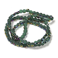 Sea Green Electroplate Frosted Glass Beads Strands, Rainbow Plated Edge Beads , Faceted Flat Round, Sea Green, 5~6x6~6.5x3.5~4mm, Hole: 1.2~1.4mm, about 100pcs/strand, 21.10''(53.6cm)