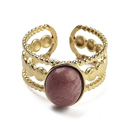 Родохрозит Овальные кольца на палец из натурального родохрозита, ионное покрытие (ip) 304 манжеты из нержавеющей стали для женщин, овальный : 11.5x9.5 mm, регулируемый, 6 шт / комплект