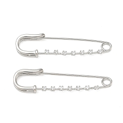 Platinum Brass Micro Pave Clear Cubic Zirconia Kit Pins, Cadmium Free & Lead Free, Rack Plating, Long-Lasting Plated, Platinum, 49.5x13.5x4.5mm