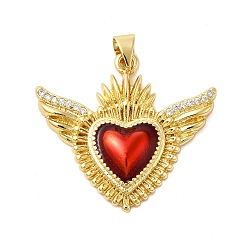 Настоящее золото 18K Латунные микро проложить кубического циркония подвески, без кадмия, без никеля и без свинца, Эмаль стиле, святое сердце, реальный 18 k позолоченный, 26.5x29x5 мм, отверстие : 5x3.5 мм