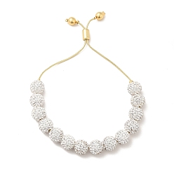 Кристалл Круглые браслеты-ползунки из бисера со стразами, настоящие позолоченные украшения из латуни для женщин, кристалл, бусина : 18 mm, внутренний диаметр: 10 дюйм (1-3/8~2-5/8 см)