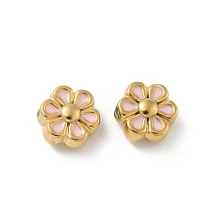 Лавандовый румянец Ионное покрытие (ip) 304 шарики из нержавеющей стали, с эмалью, реальный 18 k позолоченный, цветок, лавандовый румянец, 9x9x5 мм, отверстие : 1.2 мм