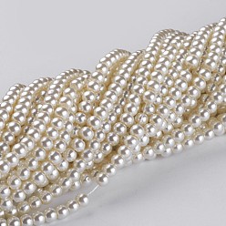 Creamy White Glass Pearl Beads Strands, Pearlized, Round, Creamy White, 4~5mm, Hole: 1mm, about 200pcs/strand, 30.71 inch(78cm)