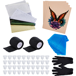 (52) Непрозрачная лаванда 4шт. водо- и маслостойких перчаток из бутиронитрила, 7 листы микроблейдинг силиконовые брови татуаж практика кожа, 100шт. прозрачный силиконовый держатель для чернил для татуировок, прямоугольная бумажная термотрансферная пленка, разноцветные, перчатки: 230x150x0.3мм