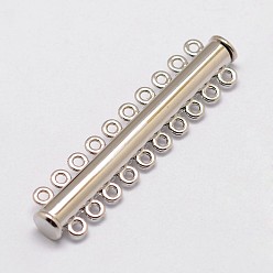 Platinum Alloy Magnetic Slide Lock Clasps, 10-Strand, 20-Hole, Tube, Platinum, 56x13.5x7mm, Hole: 2mm
