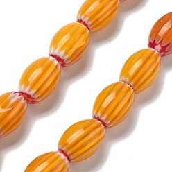 Оранжевый Handmade millefiori lampwork beads strands, рис, оранжевые, 11~12x7~8 мм, отверстие : 0.9 мм, около 31 шт / нитка, 13.98~14.37 дюйм (35.5~36.5 см)