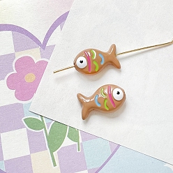 Персиковый Слойка Милые бусины из эмали из сплава, рыба, розовые, 9x15 мм, отверстие : 1.7 мм