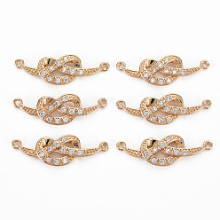 Clear Brass Micro Pave Cubic Zirconia Links Connectors, Long-Lasting Plated, Heart, Light Gold, Clear, 27~28x9x2.5mm, Hole: 1mm