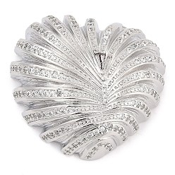 Платина Латунные микропаве прозрачные подвески с фианитом, без кадмия и без свинца, сердце прелести, платина, 29x30.5x10.5 мм, отверстие : 4x2 мм