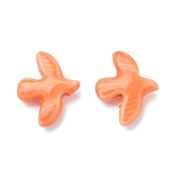 Orange Perles en porcelaine manuelles, colombe de la paix, porcelaine émaillée lumineux, orange, 17~17.5x13.5~14x4.5~5mm, Trou: 1.6~1.8mm