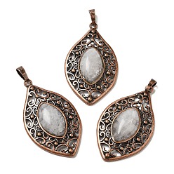 Хрусталь Природного кварца хрустальных подвесок, латунные подвески в виде конского глаза, Красная медь, без свинца и без кадмия, 48x28x7.5 мм, отверстие : 8x5 мм