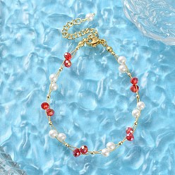 Малиновый Браслеты из искусственного жемчуга и стеклянных бусин для женщин, с 304 фурнитурой из нержавеющей стали, золотые, малиновый, 6-7/8 дюйм (17.6 см)