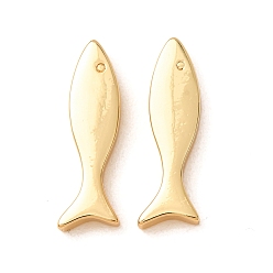 Real 18K Gold Plated Brass Pendants, Fish Charms, Rack Plating, Long-Lasting Plated, Lead Free & Cadmium Free, Real 18K Gold Plated, 27x9x4mm, Hole: 1.8mm