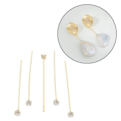 Настоящее золото 14K Латунные булавки из прозрачного кубического циркония с микропаве, реальный 14 k позолоченный, 43x4x4 мм