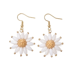 Белый Навахо Серьги-подвески в виде цветка из натуральной лавы, с  латунными крючками для серег, золотые, навахо белый, 47x27.5 мм