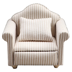 Античный Белый Односпальный диван из дерева и ткани с подушками и миниатюрными орнаментами, аксессуары для домашнего кукольного домика с микро-ландшафтом, притворяясь опорными украшениями, старинный белый, 65x82x72 мм