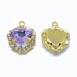 Светло-витражный K 9 подвески из стеклянного горного хрусталя, с легкими золотыми тонами латуни, треугольные, витражный свет, 19.5x16x7 мм, отверстие : 2 мм