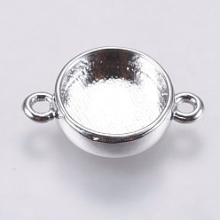 Platinum Brass Cabochon Connector Settings, Plain Edge Bezel Cups, Flat Round, Platinum, Tray: 8mm, 14.5x9.5x2.5mm, Hole: 1.5mm
