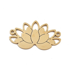 Настоящее золото 18K 304 подвески с полыми соединителями из нержавеющей стали, цветок лотоса, реальный 18 k позолоченный, 14x23.5x1 мм, отверстие : 1.2 мм