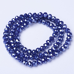 Midnight Blue Electroplate Glass Beads Strands, Pearl Luster Plated, Faceted, Rondelle, Midnight Blue, 8x6mm, Hole: 1~1.4mm, about 67~72pcs/strand, 16.14~16.53 inch(41~42cm)