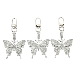 Платина 3шт. бабочка сплав горный хрусталь подвеска украшения, с поворотными застежками сплава, платина, 100 мм