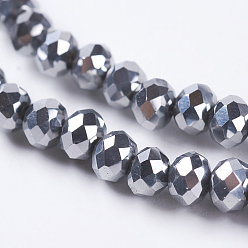 Silver Electroplate Glass Beads Strand, AB Color Plated, Faceted, Rondelle, Silver, 4.5x3.5mm, Hole: 1mm