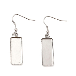 Stainless Steel Color Non-Tarnish 304 Stainless Steel Earring Hooks, Earring Settings, Rectangle, Stainless Steel Color, 51x11mm, Tray: 25x10mm
