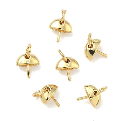 Настоящее золото 18K Полукруглые латунные чашеобразные подвески для жемчуга, булавки-держатели для булавок, за половину пробурено бисера, без кадмия и без свинца, стойки покрытие, реальный 18 k позолоченный, 7x7x3.5 мм, Перейти кольцо: 5x0.8 мм, внутренний диаметр: 3.5 мм