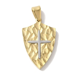 Золотой & Цвет Нержавеющей Стали Ионное покрытие (ip) 304 подвески из нержавеющей стали, щит с крестом-оберегом, золотые и нержавеющая сталь цвет, 34x21x4 мм, отверстие : 7.5x4.5 мм