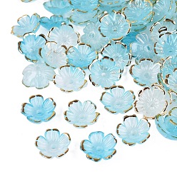 Light Sky Blue Plastic Bead Caps, 5-Petal Flower, Two Tone, Golden Metal Enlaced, Light Sky Blue, 10~11x10~11x4mm, Hole: 1.6mm, about 2140pcs/bag