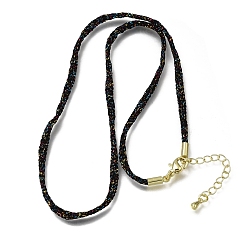 Black 3.5MM Polyester Metallic Cord Braided Cord Necklace Making, with Brass Findings and 202 Stainless Steel Lobster Claw Clasps, Long-Lasting Plated, Rack Plating, Golden, Black, 16.14 inch(41cm)~18.11 inch(46cm)