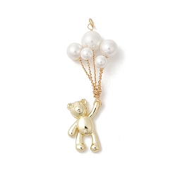 Золотой Большие подвески из сплава и ракушек с медной проволокой, обернутые в кулон, медведь с подвесками в виде воздушных шаров, белые, золотые, 63.5x27.5x10.5 мм, кольцо для прыжков5x0.8мм, внутренний диаметр: 3.5 мм