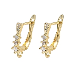 Настоящее золото 18K Латунные серьги-кольца из прозрачного кубического циркония, без кадмия и без свинца, долговечный, стойки покрытие, запереть, с петлей, реальный 18 k позолоченный, 21x4.5x13 мм, отверстие : 1.6 мм, штифты : 1 мм
