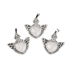 Хрусталь Природного кварца хрустальных подвесок, с реечной обшивкой латунными выводами, платина, без кадмия и без свинца, сердце, 33x32.5x6.5 мм, отверстие : 5x8 мм