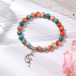 Морской Белый Нефрит Синтетический океанический белый нефрит круглые бусины браслеты с подвесками для женщин, волшебный сплав очарование, внутренний диаметр: 2-3/8 дюйм (6 см)