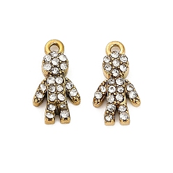 Настоящее золото 18K 304 кулон из нержавеющей стали со стразами., ионное покрытие (ip), шармы в форме человека , реальный 18 k позолоченный, 12.5x6.5x3 мм, отверстие : 1.2 мм