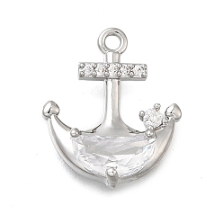Платина Латунные микро проложить кубического циркония подвески, без кадмия, без никеля и без свинца, подвески в виде якоря для лодки, платина, 17x13.5x4 мм, отверстие : 1.2 мм