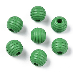 Lime Green Painted Natural Wood Beehive Beads, Round, Lime Green, 12x11mm, Hole: 3.5mm