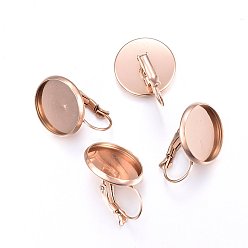 Розовое Золото Ионное покрытие (ip) 304 детали серьги с откидной крышкой из нержавеющей стали, плоско-круглые, розовое золото , 22x16 мм, штифты : 0.8 мм, лоток : 14 мм