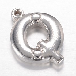 Letter Q Устойчивые к потускнению 201 подвески из нержавеющей стали, Буква Q, цвет нержавеющей стали, 13.5x13x3.1 мм, отверстие : 1.2 мм