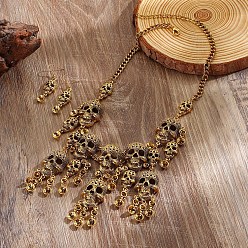 Античное Золото Наборы украшений из сплава на хэллоуин, включают в себя серьги-подвески и ожерелья, череп, античное золото , 500 мм