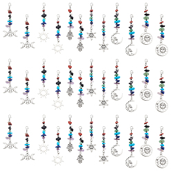 Смешанные камни 36 шт 6 стили натуральный драгоценный камень и сплав подвеска украшение, Сплав с застежками когтя омара, разнообразные, 77~89 мм, 6 шт / стиль