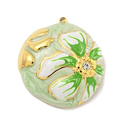 Светло-зеленый Ионное покрытие (ip) 304 подвески из нержавеющей стали со стразами, с эмалью, реальный 18 k позолоченный, полукруглый с цветочной подвеской, светло-зеленый, 30x26.5x8 мм, отверстие : 1.5 мм