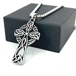 Нержавеющая Сталь Цвет Ожерелья из нержавеющей стали с крестом в виде узла викингов для мужчин, цвет нержавеющей стали