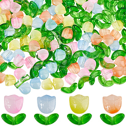 (52) Непрозрачная лаванда Прозрачные стеклянные бусины, тюльпан/лист, разноцветные, 6.5x14x4.5 мм, отверстие : 1 мм