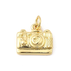 Настоящее золото 18K Латунные подвески, прелести камеры, долговечный, без свинца и без кадмия, стойки покрытие, с целью перехода в кольце, реальный 18 k позолоченный, 12x13x4 мм, отверстие : 3 мм