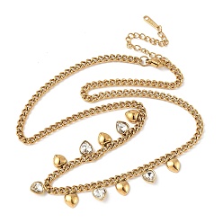 Кристалл 304 ожерелья из нержавеющей стали с кисточками в форме сердца и стразами для женщин, золотые, кристалл, 16.65 дюйм (42.3 см)